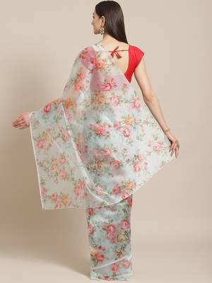 Light green printed organza saree with blouse 2