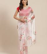 Off White Printed Organza Saree With Blouse