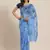 Blue Printed Organza Saree With Blouse