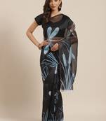 Black printed organza saree with blouse