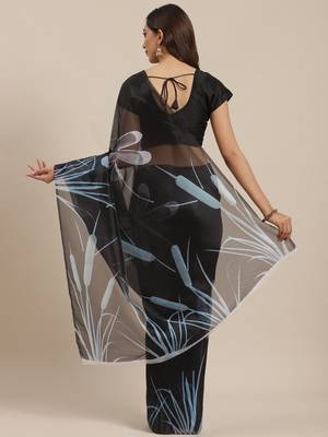 Black printed organza saree with blouse 2