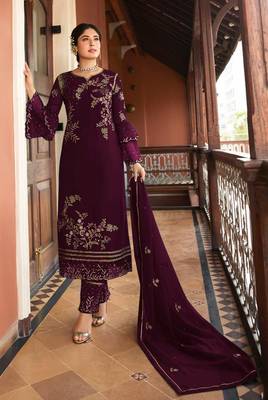 Dark-wine embroidered silk salwar 1