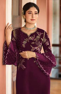 Dark-wine embroidered silk salwar 2