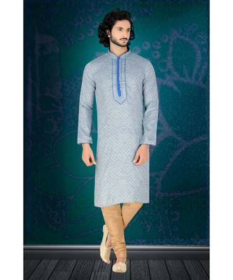Fashion Curries Mens blue w0ven jacqurd kirta set with fancy jabbapatti and gundi buttons 1