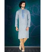 Fashion Curries Mens blue w0ven jacqurd kirta set with fancy jabbapatti and gundi buttons