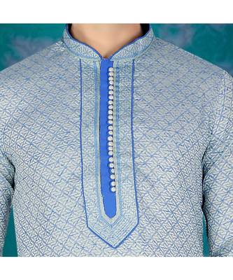 Fashion Curries Mens blue w0ven jacqurd kirta set with fancy jabbapatti and gundi buttons 2
