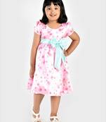 Pink printed satin kids-frocks