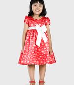 Red printed satin kids-frocks