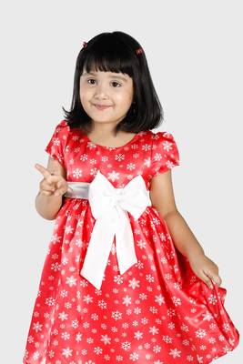 Red printed satin kids-frocks 2