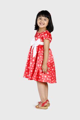 Red printed satin kids-frocks 3