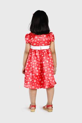 Red printed satin kids-frocks 4