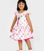 Pink printed satin kids-frocks