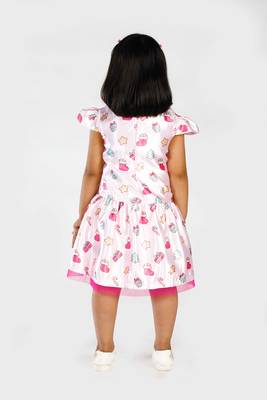 Pink printed satin kids-frocks 2