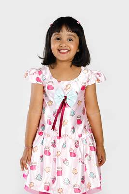 Pink printed satin kids-frocks 3