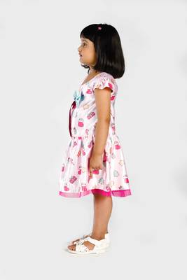 Pink printed satin kids-frocks 4