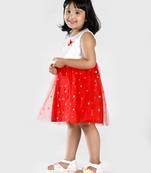White embroidered satin kids-frocks