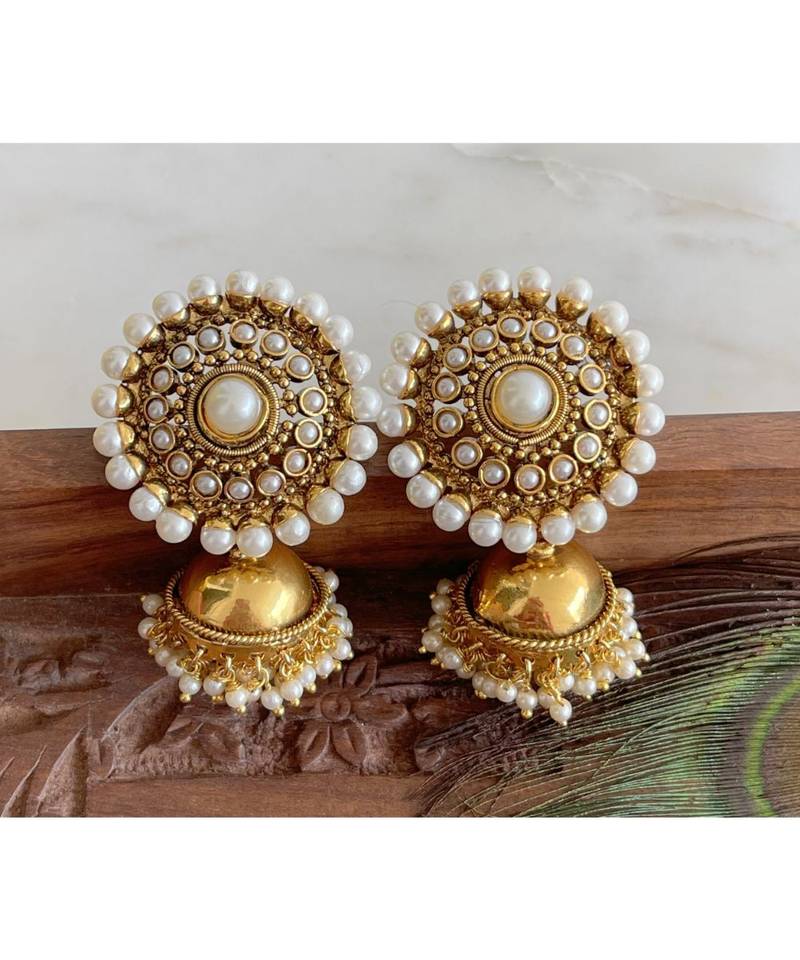 Awesome Pearl finish Antique round top Pearl Jhumkka -Dj12076
