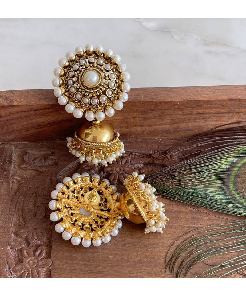 Awesome Pearl finish Antique round top Pearl Jhumkka -Dj12076