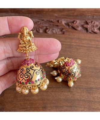 Awesome Ruby Emerald Designer Peacock Jhumkkas Dj01206 1