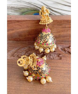 Awesome Ruby Emerald Designer Peacock Jhumkkas Dj01206 3