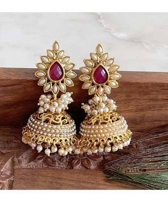 LOVELY ANTIQUE AASHIQUI PEARL-PINK JHUMKKA -Dj12823 2