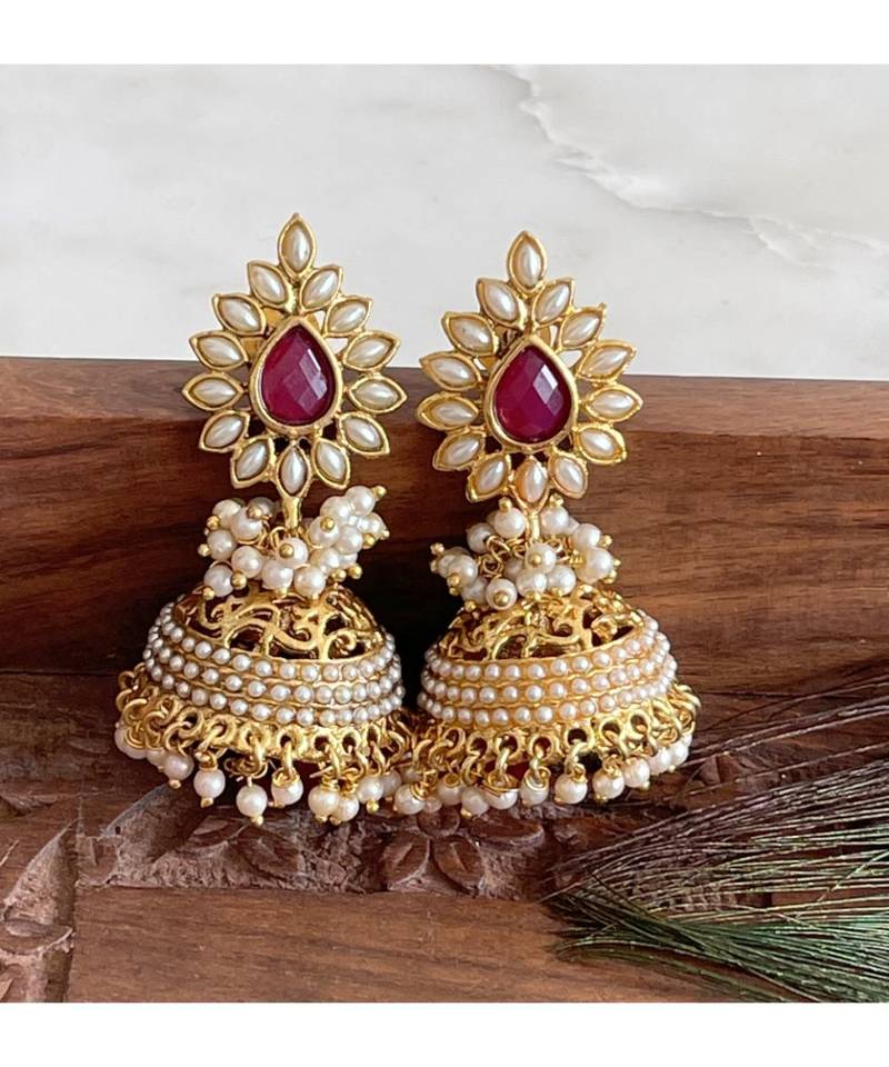 LOVELY ANTIQUE AASHIQUI PEARL-PINK JHUMKKA -Dj12823