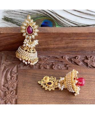 LOVELY ANTIQUE AASHIQUI PEARL-PINK JHUMKKA -Dj12823 3