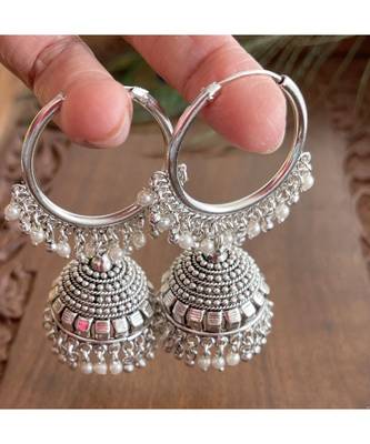 Beautiful Silver Tone Hoop Jhumkka   Dj05495 1