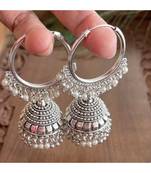 Beautiful Silver Tone Hoop Jhumkka   Dj05495