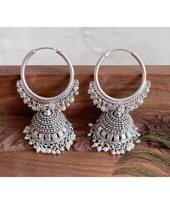 Beautiful Silver Tone Hoop Jhumkka   Dj05495 2