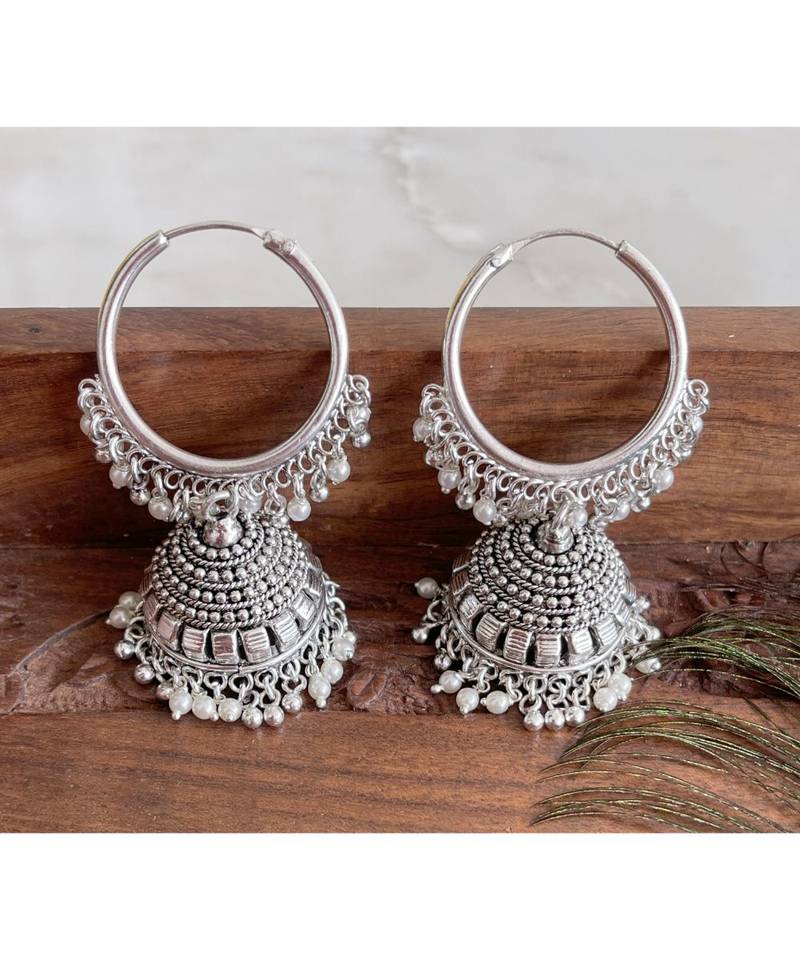 Beautiful Silver Tone Hoop Jhumkka   Dj05495