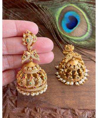 Beautiful Matte Finish Pearl Peacock Jhumkka Dj24554 1