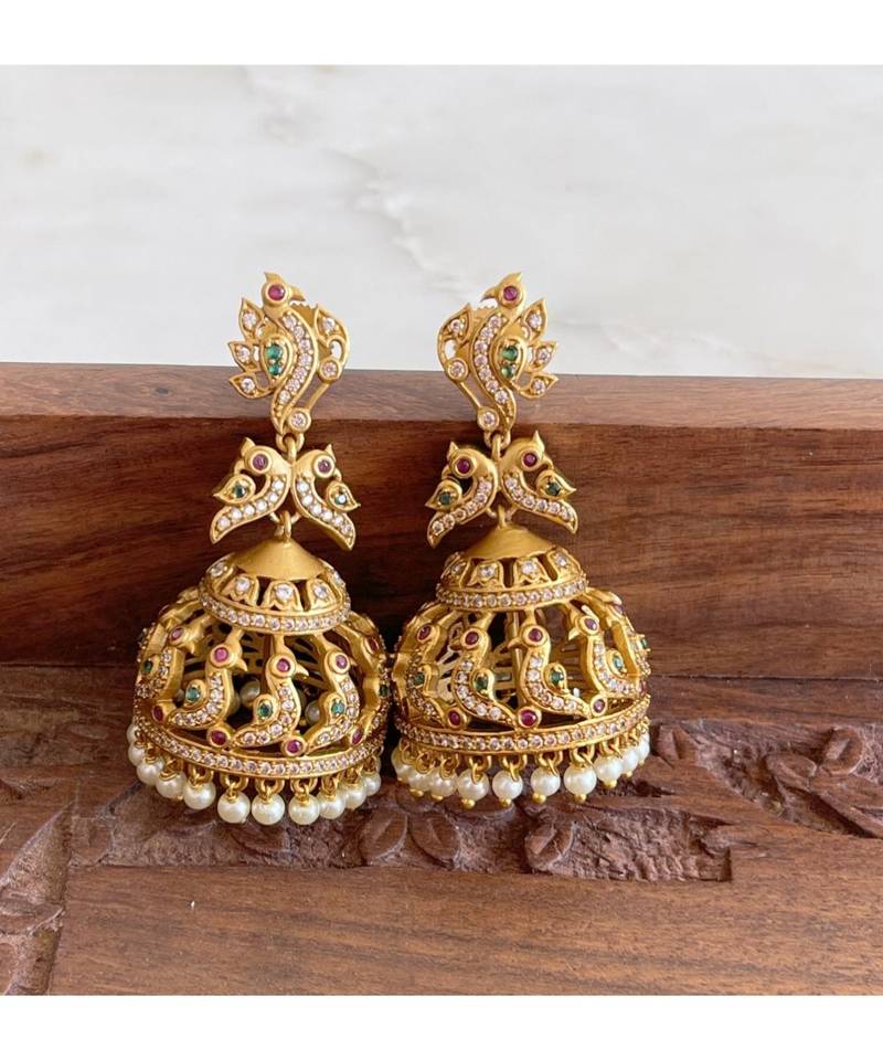 Beautiful Matte Finish Pearl Peacock Jhumkka Dj24554