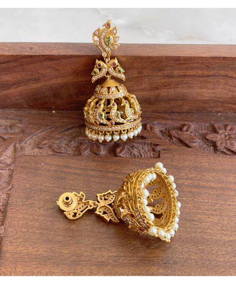 Beautiful Matte Finish Pearl Peacock Jhumkka Dj24554