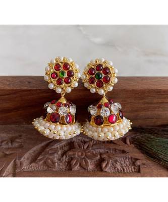 Beautiful Kemp Green Pearl Designer Jhumkka Dj25600 1