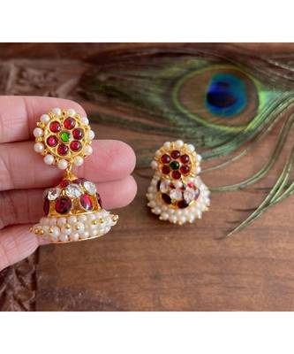 Beautiful Kemp Green Pearl Designer Jhumkka Dj25600 2