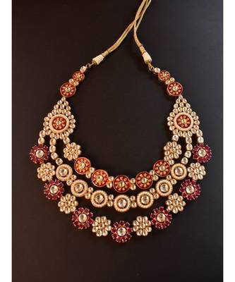 Royal Multi Layered Necklace Set Pink and Golden Kundan stones 3