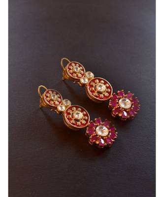 Royal Multi Layered Necklace Set Pink and Golden Kundan stones 4