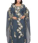 Grey georgette moroccan islamic dubai kaftan abaya farasha aari and stone work dress