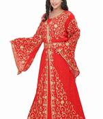 red georgette moroccan islamic dubai kaftan abaya farasha aari and stone work dress