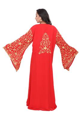red georgette moroccan islamic dubai kaftan abaya farasha aari and stone work dress 5