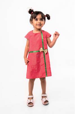Red printed cotton kids-frocks 1