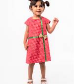 Red printed cotton kids-frocks