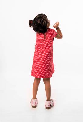 Red printed cotton kids-frocks 3