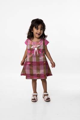 Pink printed polyester kids-frocks 1