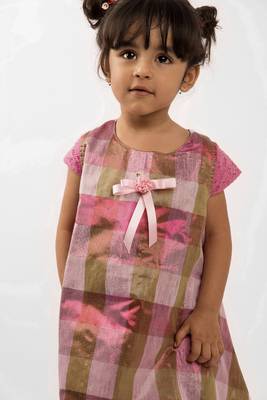 Pink printed polyester kids-frocks 5
