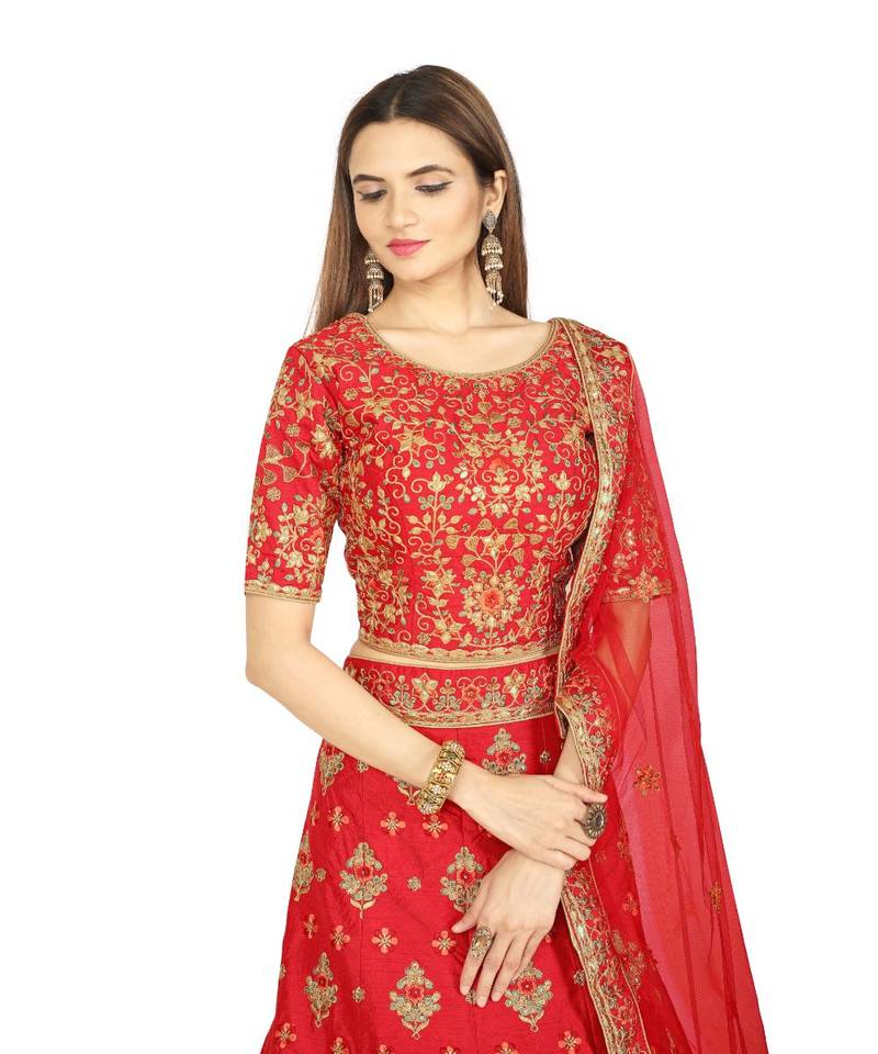 Stitched Red Colour Lehenga