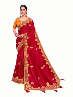  Bridal Designer party wear Heavy embroidery border work  attractive saree 1