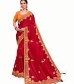  Bridal Designer party wear Heavy embroidery border work  attractive saree