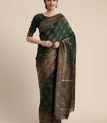 Green woven silk blend saree with blouse